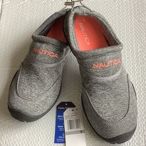 Nautica Gray Slip-On Water Shoes.  Orange Accents. NEW.